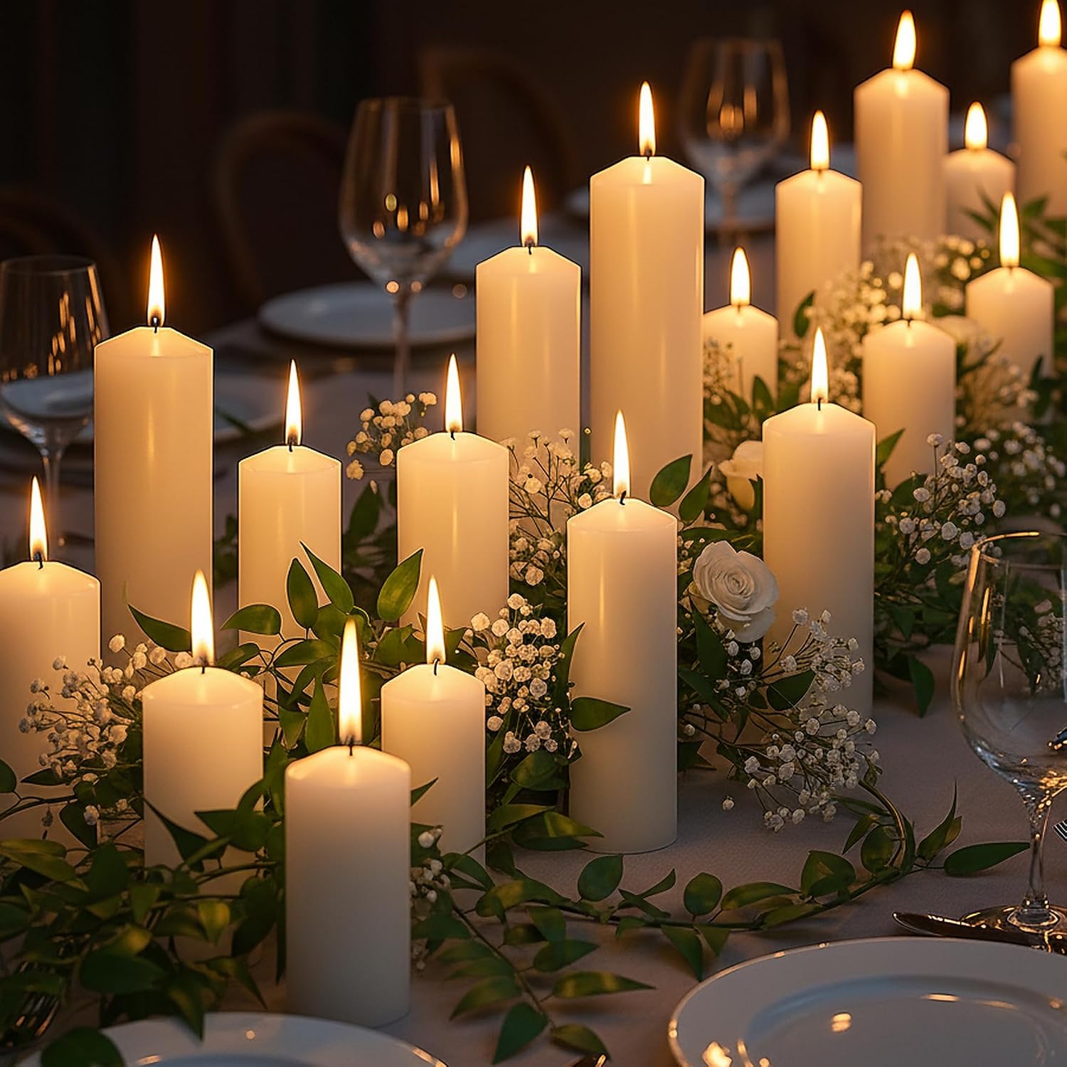 18 Pcs Ivory Pillar Candles Bulk Set, Unscented