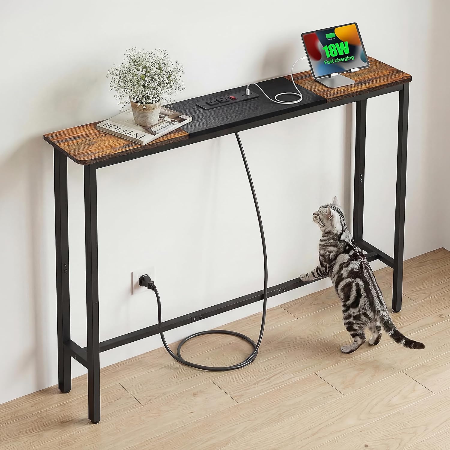Narrow Console Table Behind Couch, Slim Sofa Table for Small Spaces
