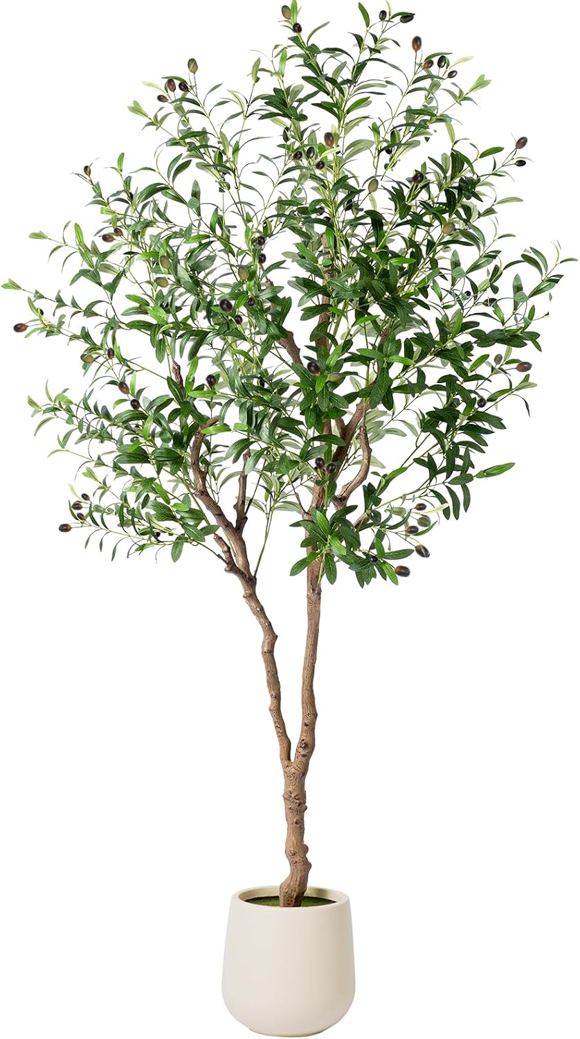 6FT Faux Olive Tree with Decorative Planter, Textured Trunk