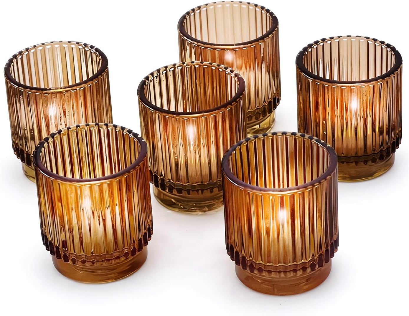 Kate Aspen Vintage Glass Tealight and Amber Votive Candle Holders, Set of 6