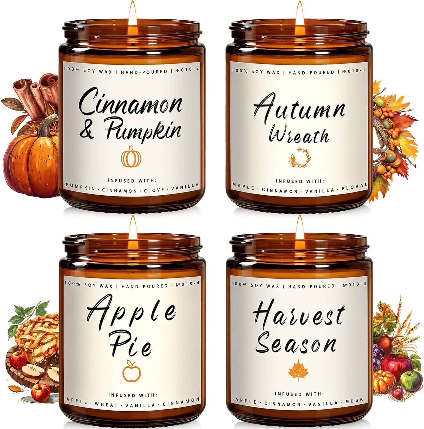 Auelife Fall Scented Soy Candle Set, 4 Pack