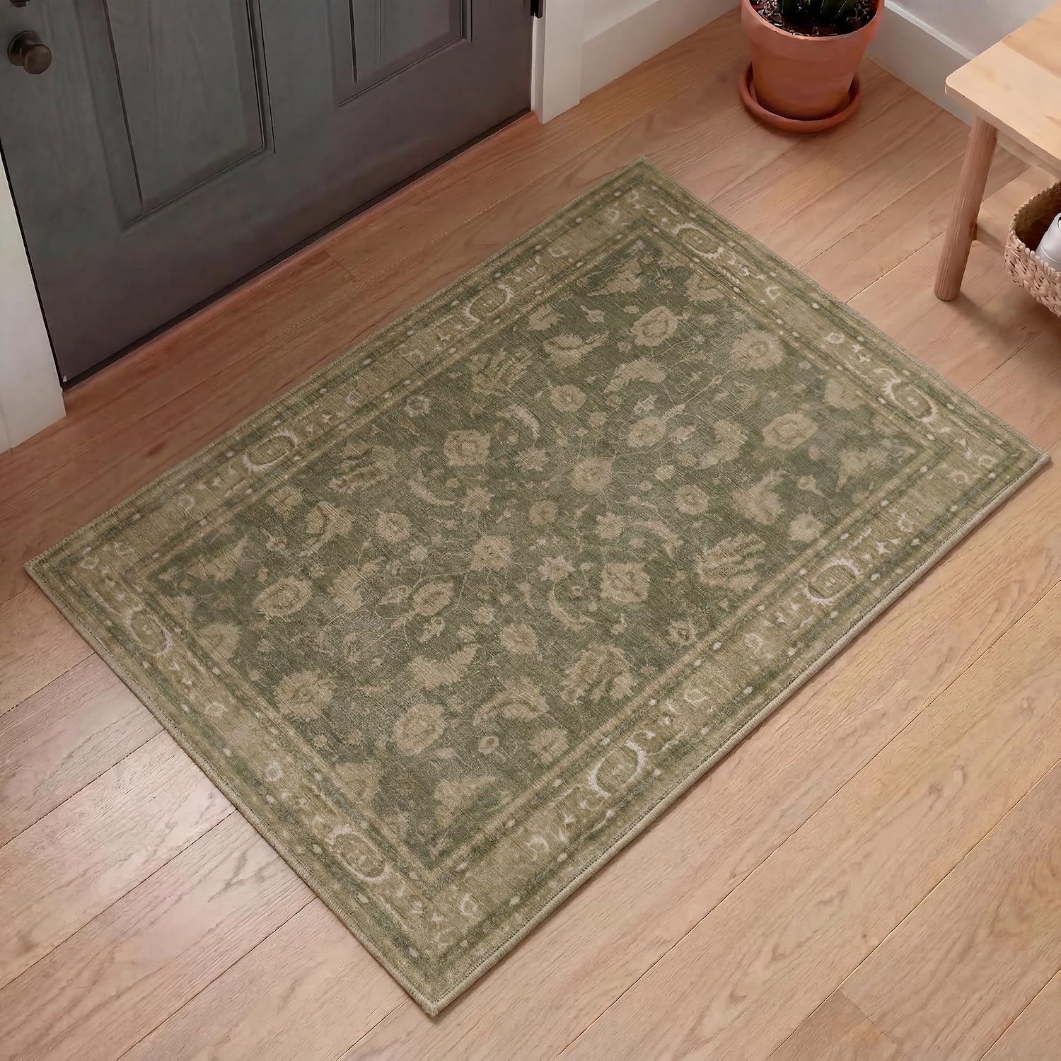 Kuden 2 x 3 Small Washable Vintage Area Rug, Non-Slip