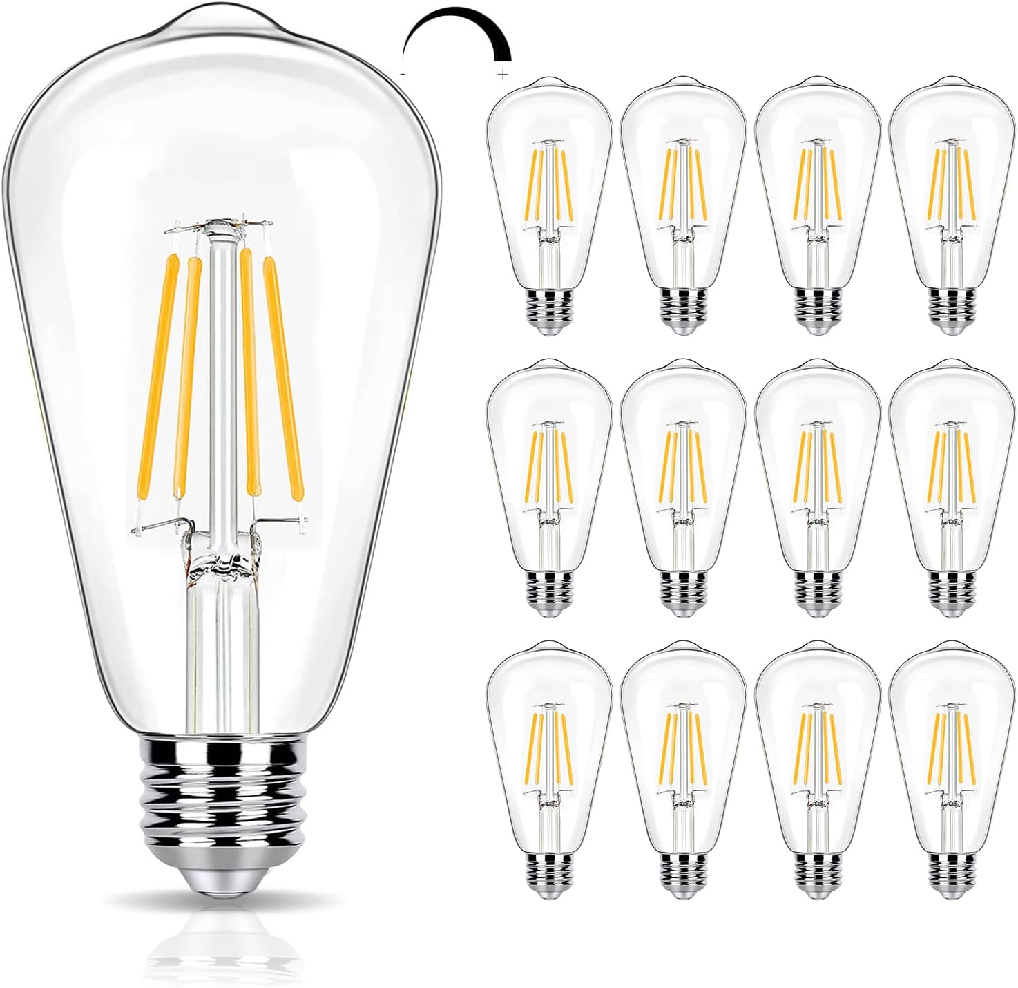 winsaLED Dimmable Vintage Edison LED Bulbs, 2700K, 12 Pack