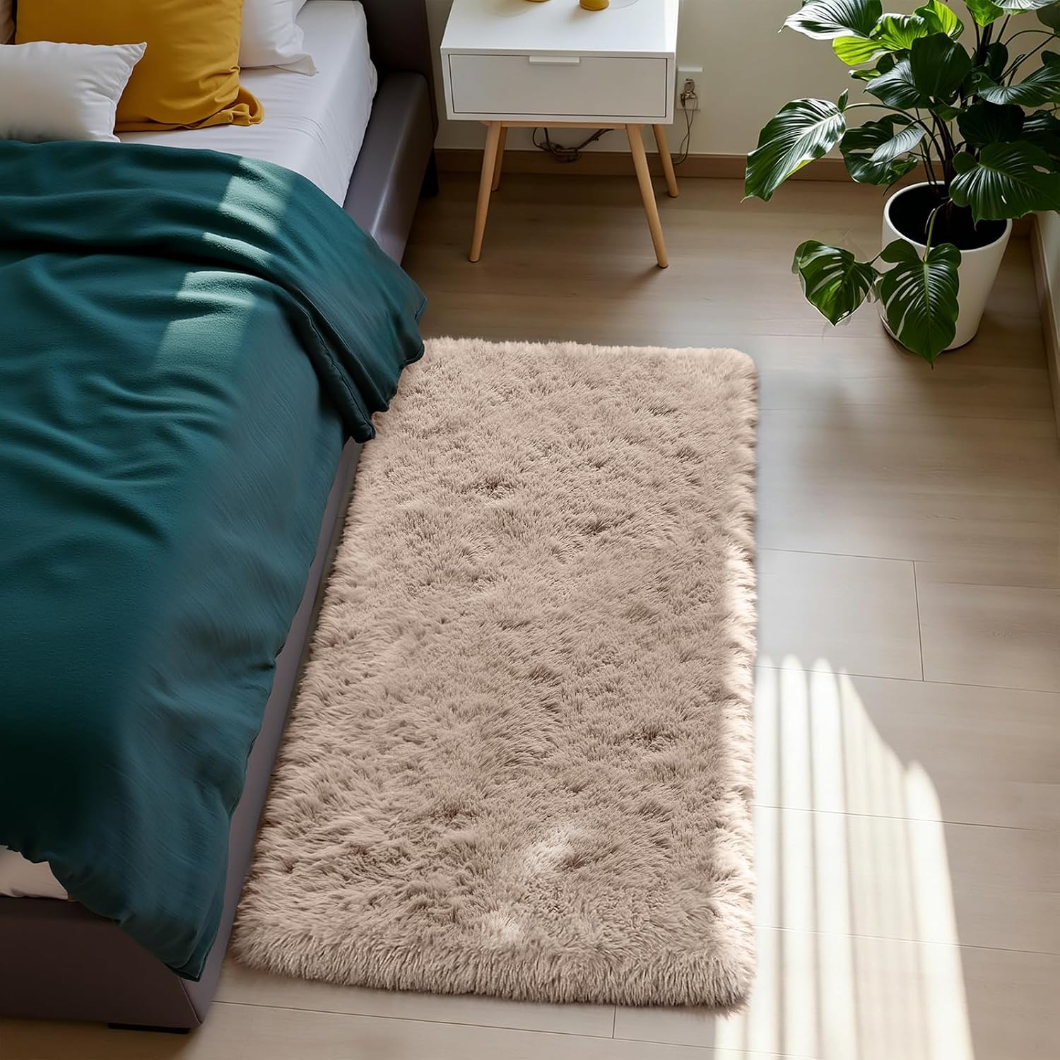 Beige 2 x 4 Fluffy Shag Bedside Area Rug