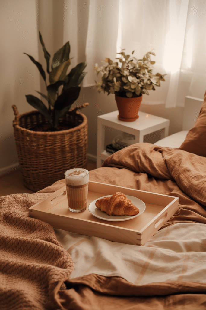 Small seasonal extras completing a cozy fall bedroom