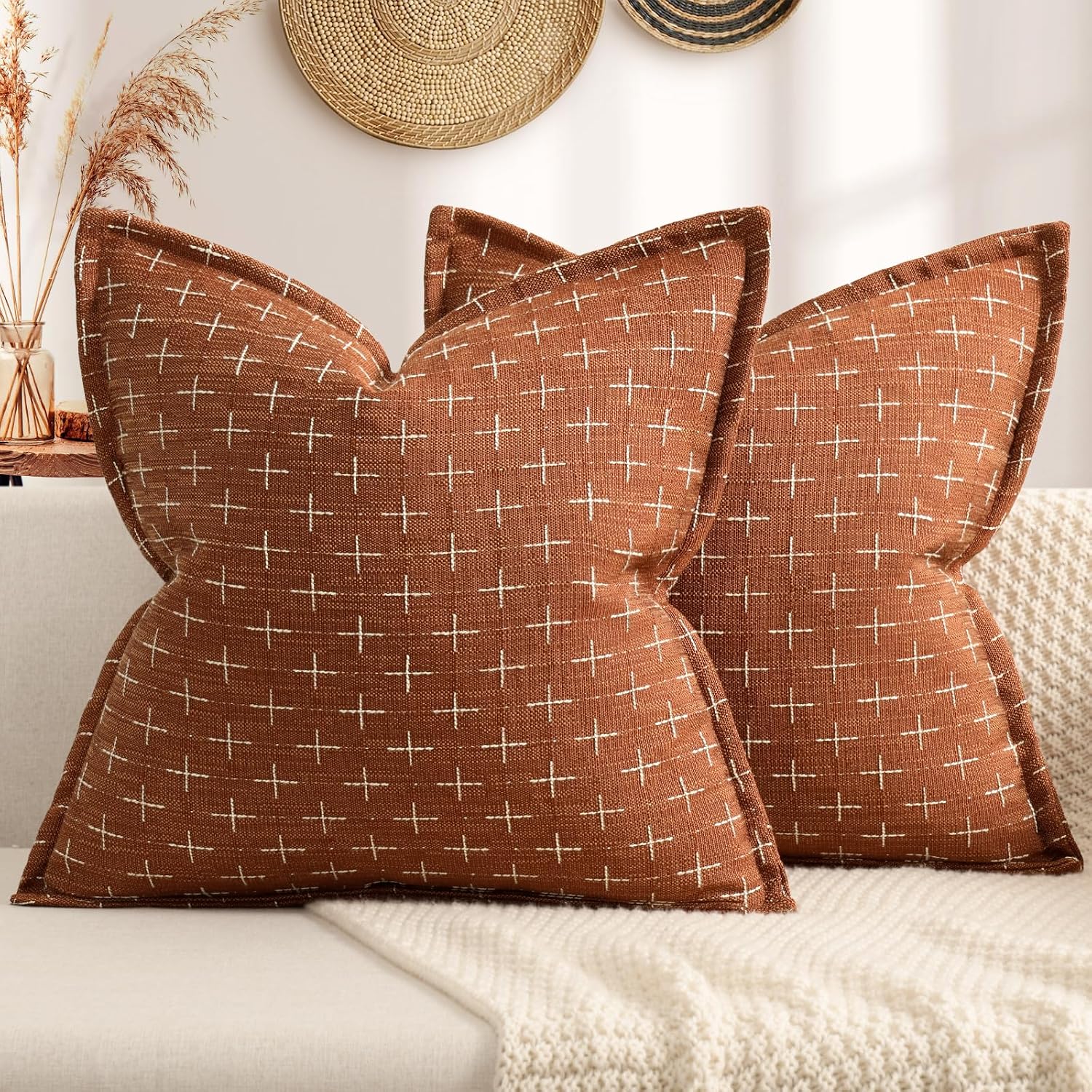 ZWJD Fall Pillow Covers, 18 x 18 Inch, Set of 2, Textured Rust