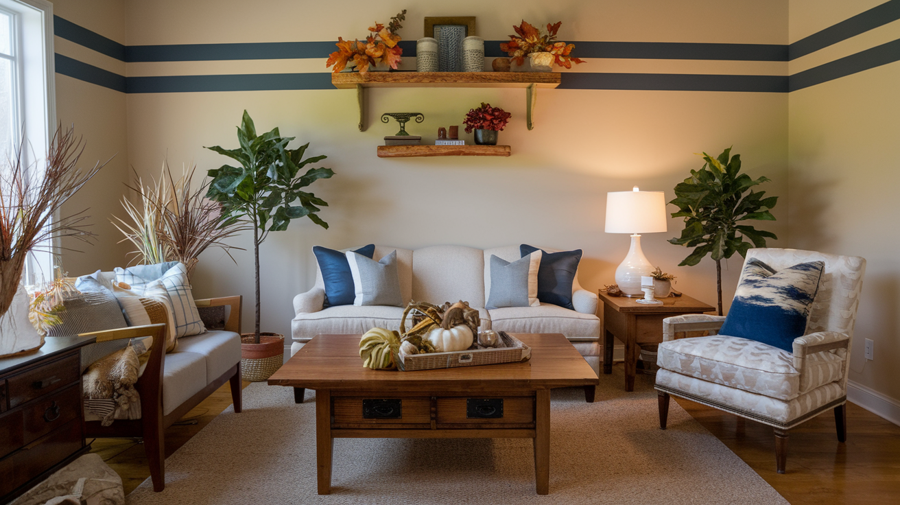 A cozy living room embracing this year's fall decor trends
