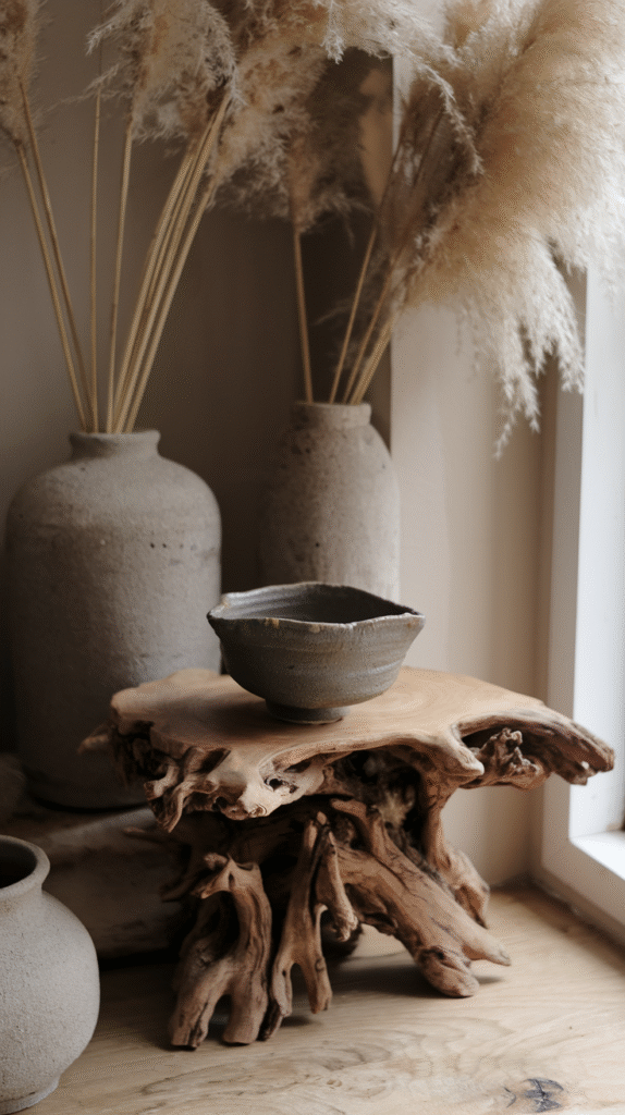 Organic shapes and raw materials bringing natural texture to fall decor
