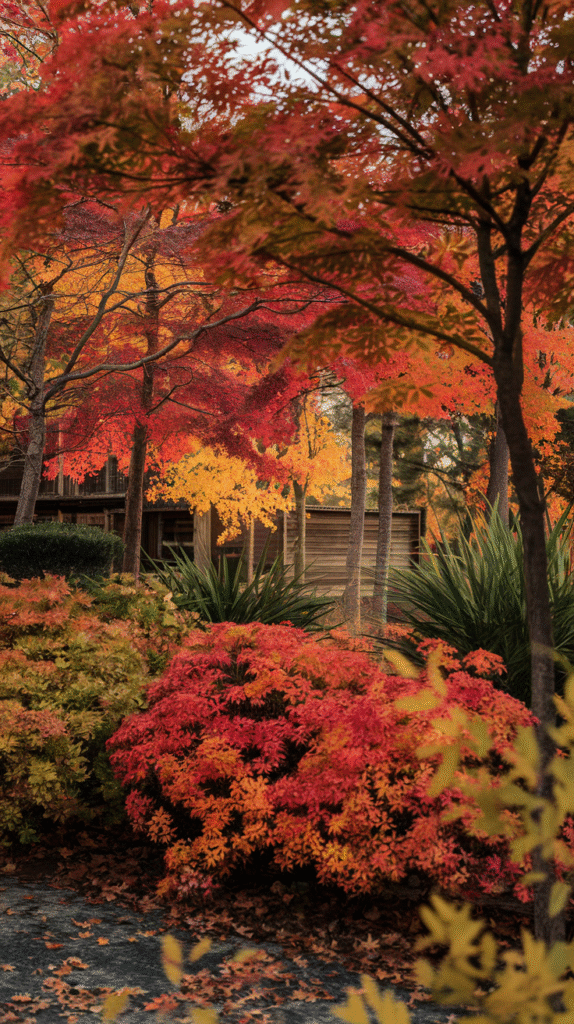 Trees and shrubs bringing bold fall color to the landscape