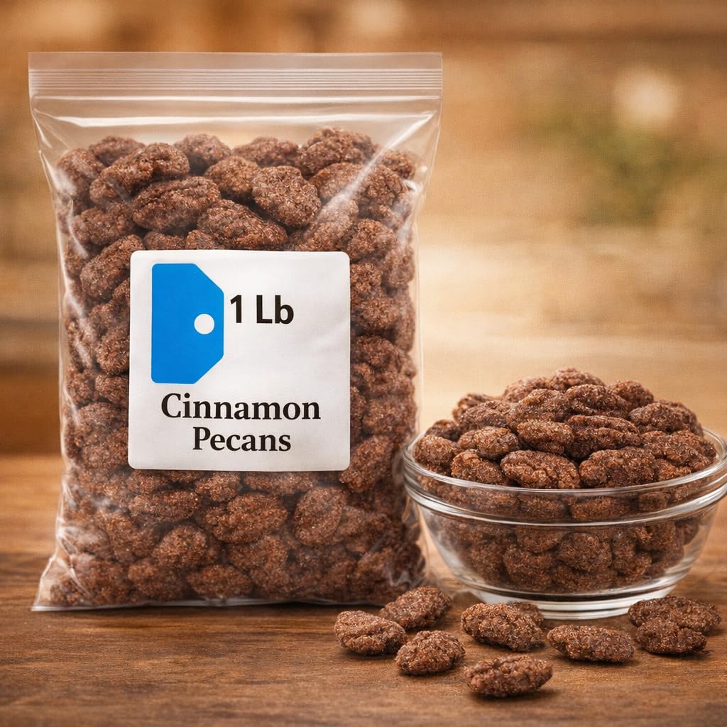 Cinnamon Pecans, 1 lb Bag, Sweet and Crunchy Spiced Nuts