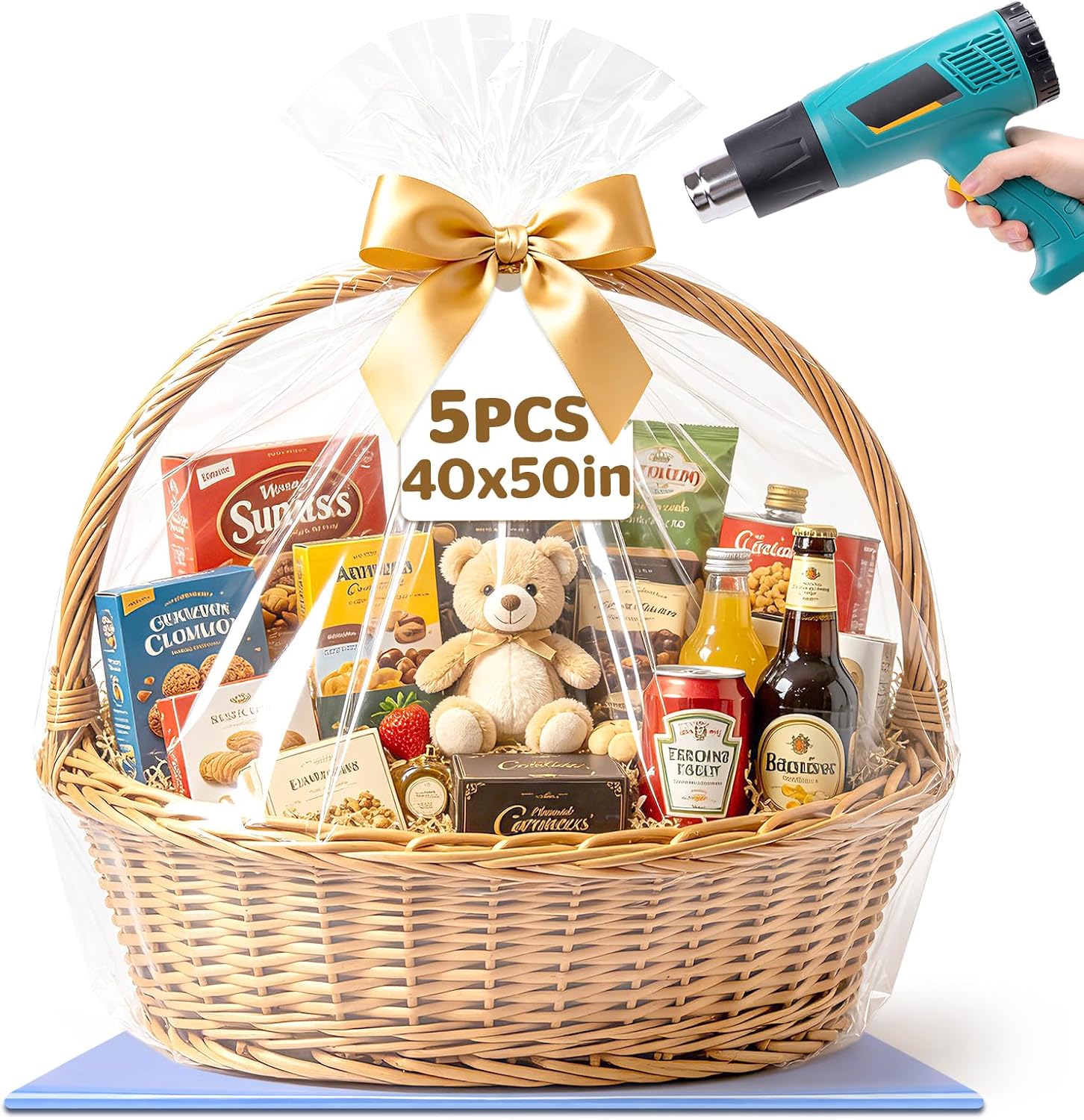 Shrink Wrap Bags for Gift Baskets, 40 x 50 Inch, 5 Pcs
