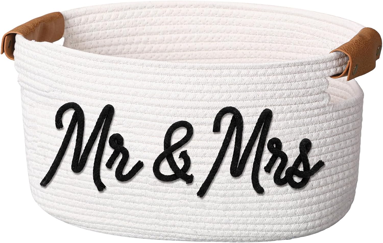 Meanplan Mr and Mrs Cotton Rope Wedding Gift Basket with Handles