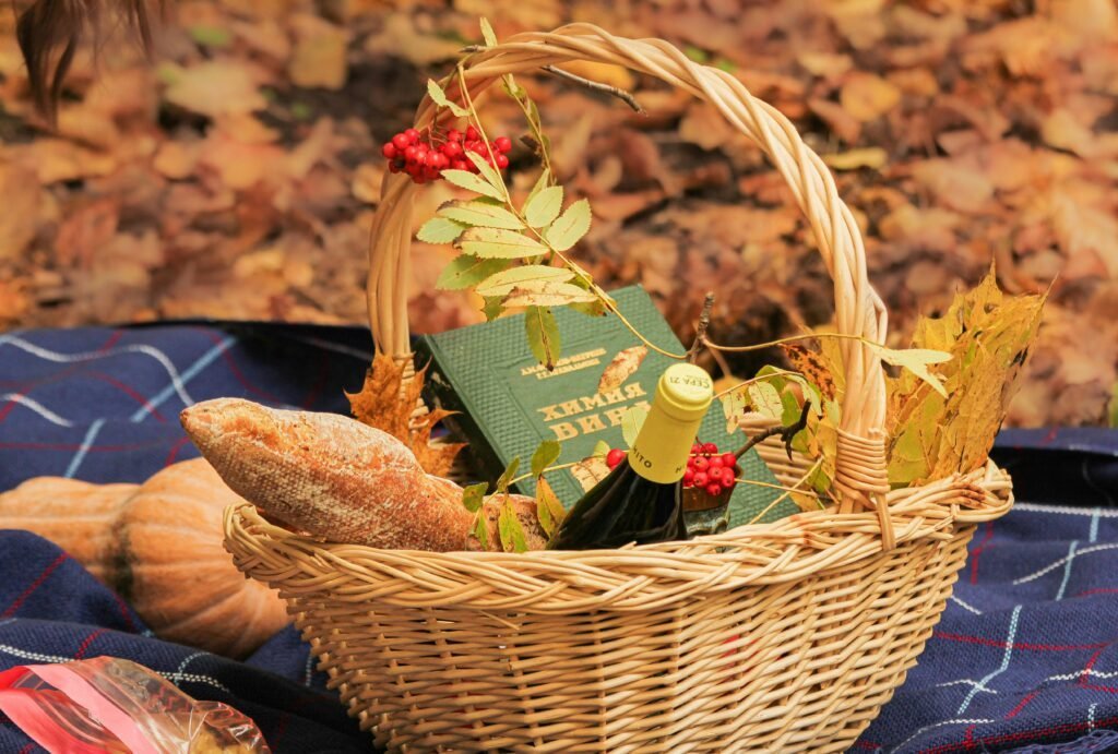 A Thanksgiving-themed gift basket full of warm, seasonal flavors