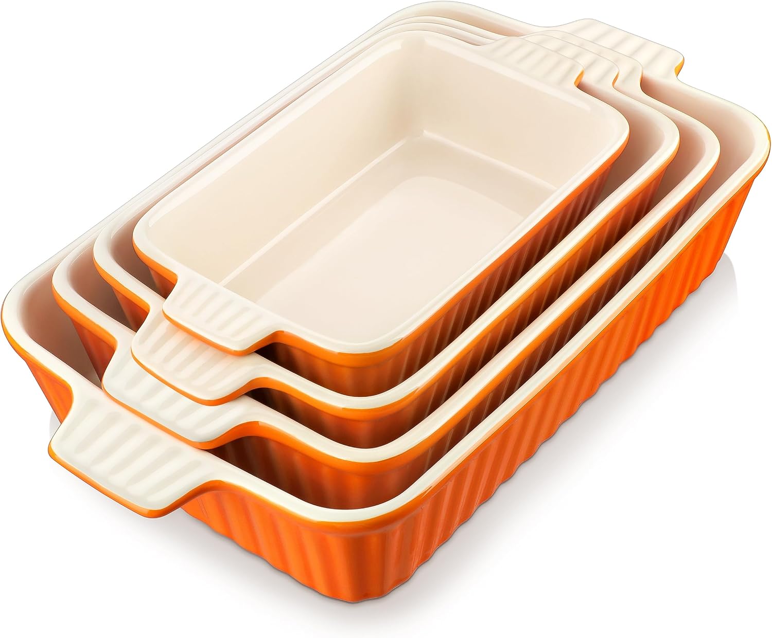 MALACASA Ceramic Baking Dishes for Oven, Set of 4, Orange