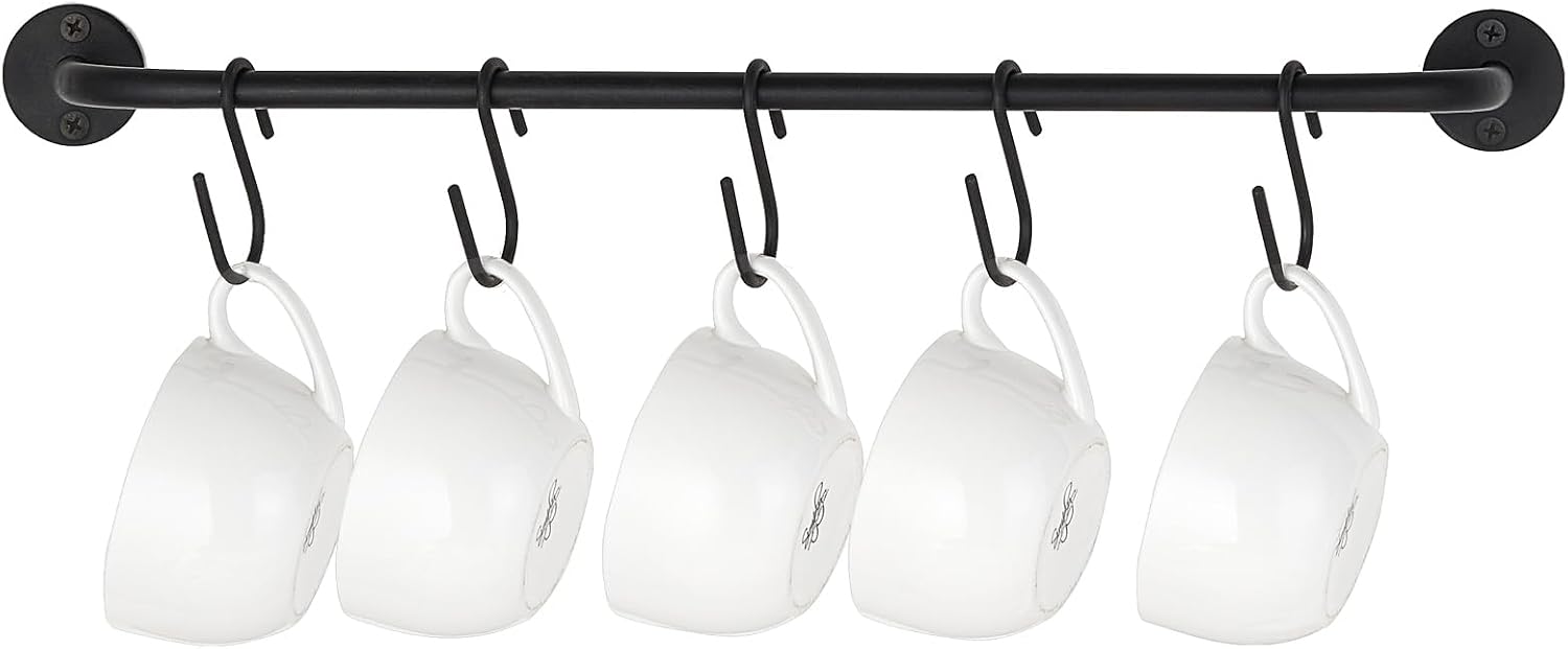 Mkono Wall Mounted Mug Holder, Coffee Cup Rack with 5 Hooks