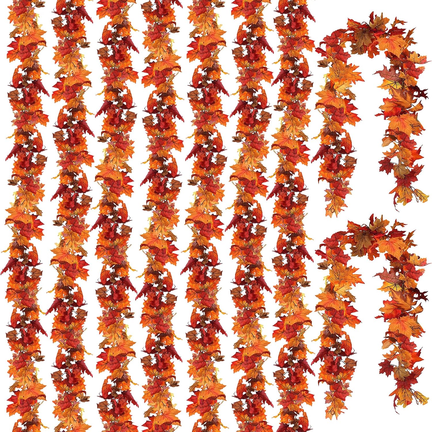 CQURE Fall Leaf Garland, 9 Pack, 53.1 ft Total, Artificial Autumn Vines