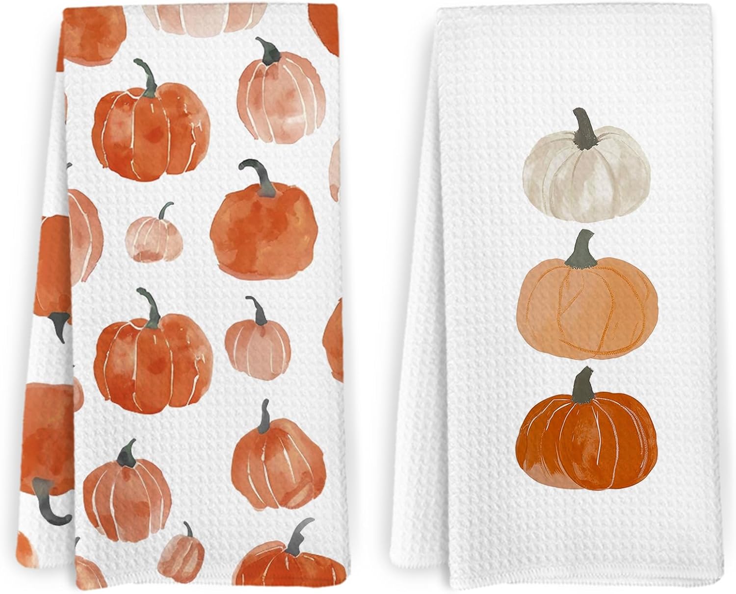 Fall Pumpkin Kitchen Towels and Dishcloths, Set of 2