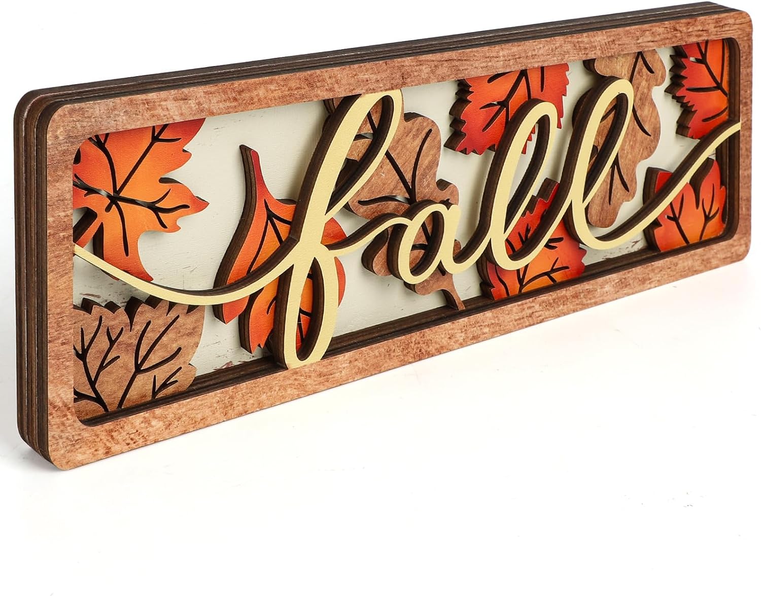 Vintage Fall Leaves Tabletop Sign Decoration for Mantel and Shelf