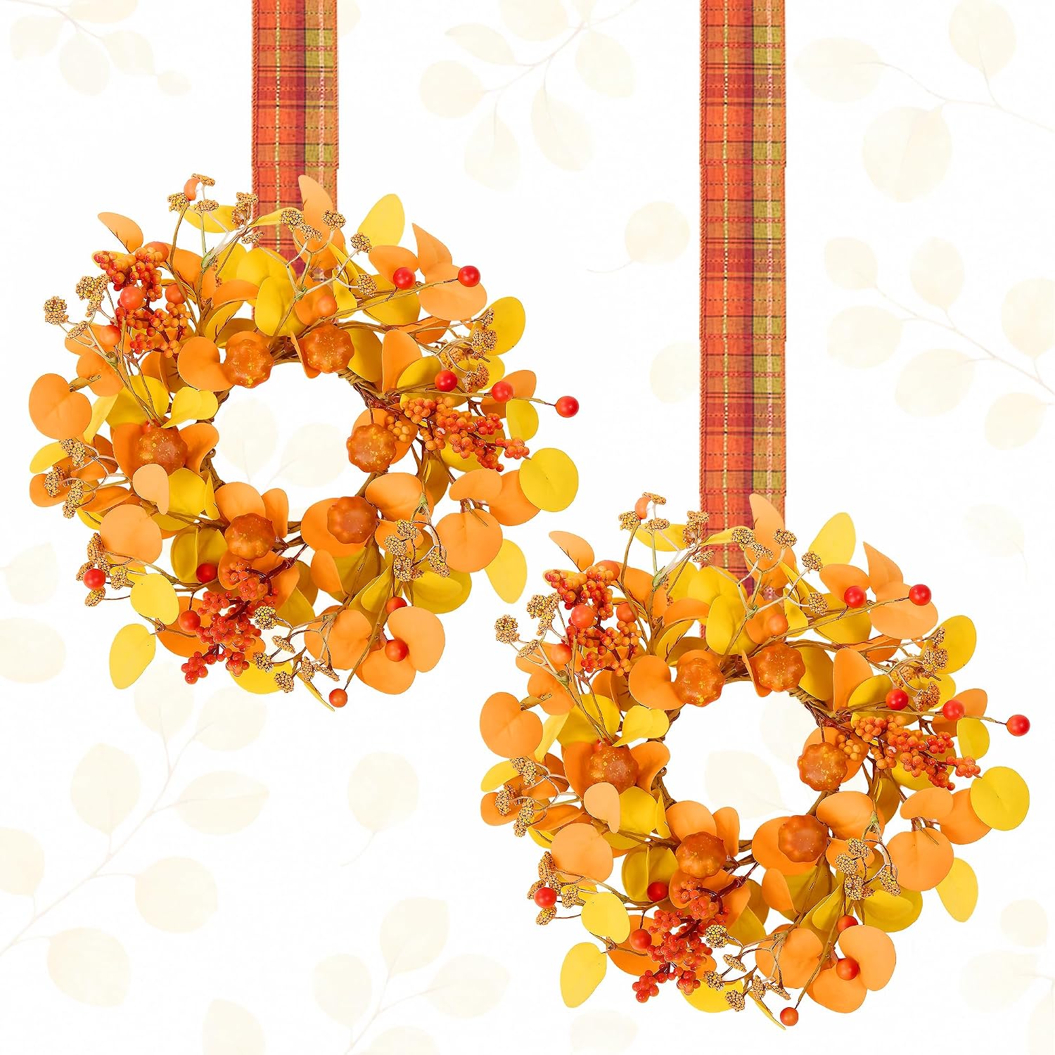 Small Mini Fall Eucalyptus Wreaths for Kitchen Cabinet, 2 Pcs