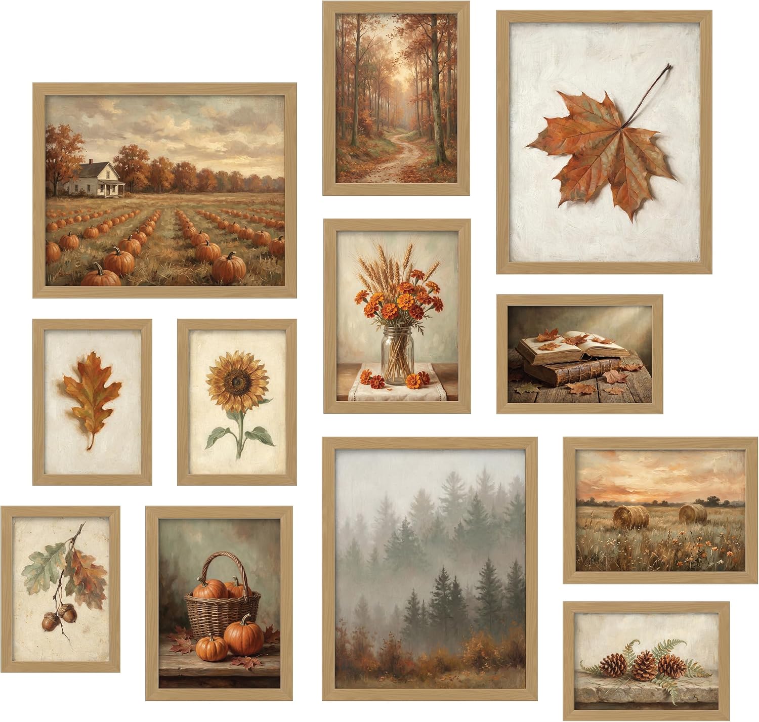 Vintage Autumn Gallery Wall Art Prints, 12 Pcs, Unframed