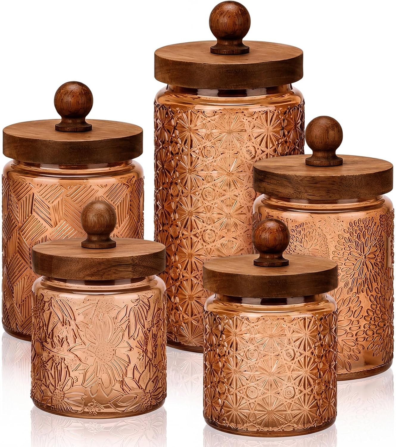 Suclain Vintage Glass Canisters with Lids, 5 Pcs, Brown