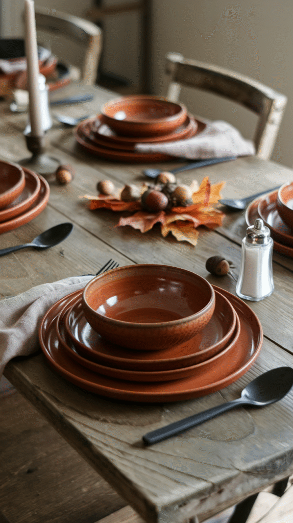 Rust-colored dishware bringing autumn warmth to the kitchen