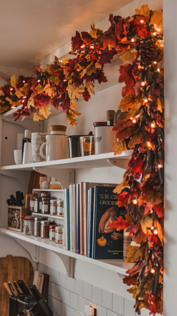 Seasonal garland draped elegantly in the kitchen