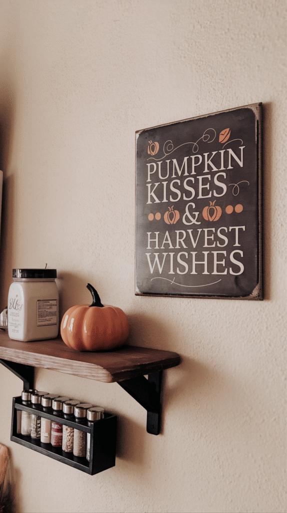 Rustic wall sign adding charm to fall kitchen decor