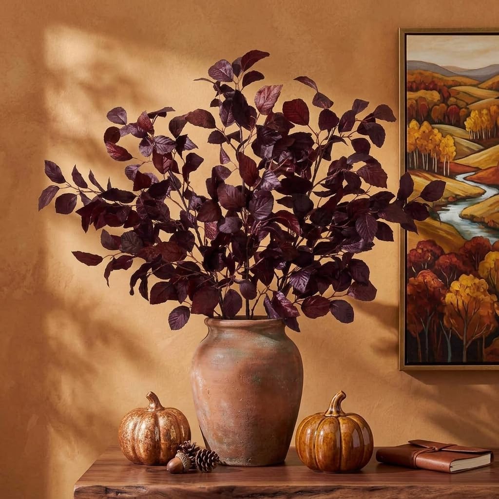 Artificial Burgundy Fall Leaf Stems, Fagus Sylvatica