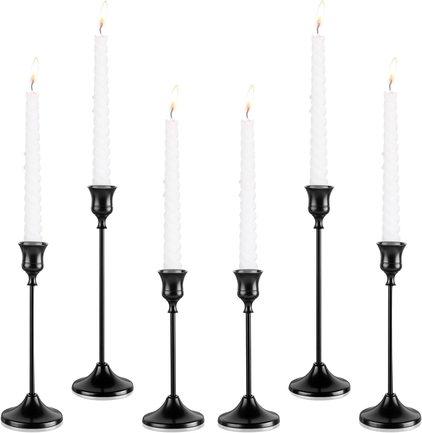 Black Metal Taper Candle Holders, 6 Pcs, Candlestick Set