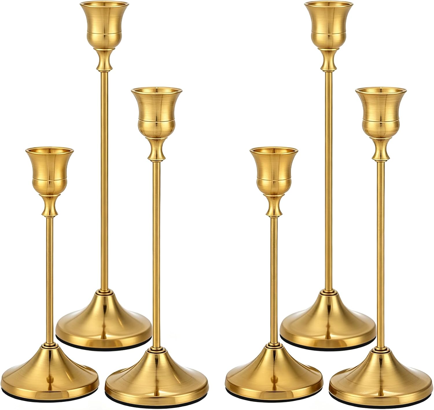 Brass Metal Taper Candlestick Holders, Set of 6