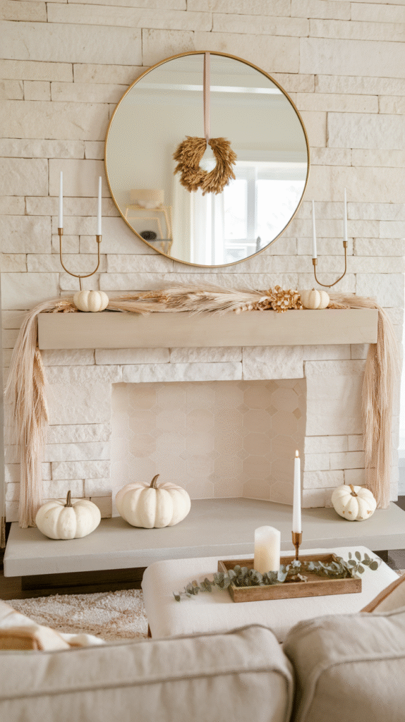 Thoughtful color palette unifying a fall mantel's design