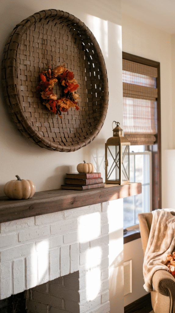 Striking focal point anchoring a fall mantel display