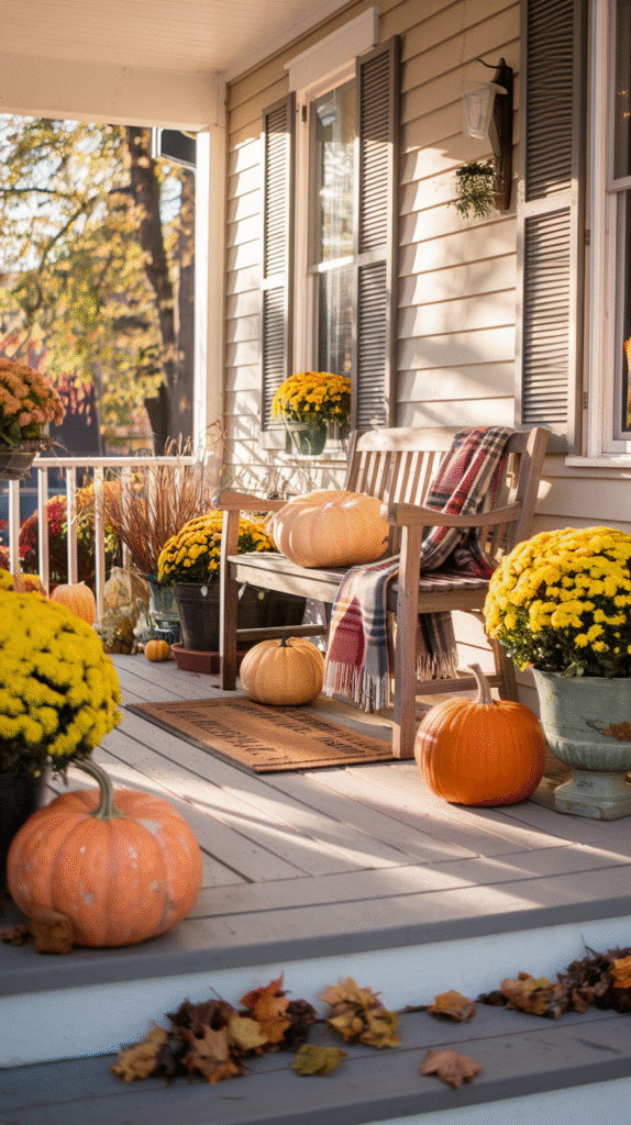 Fall porch decor featuring a cohesive seasonal color palette