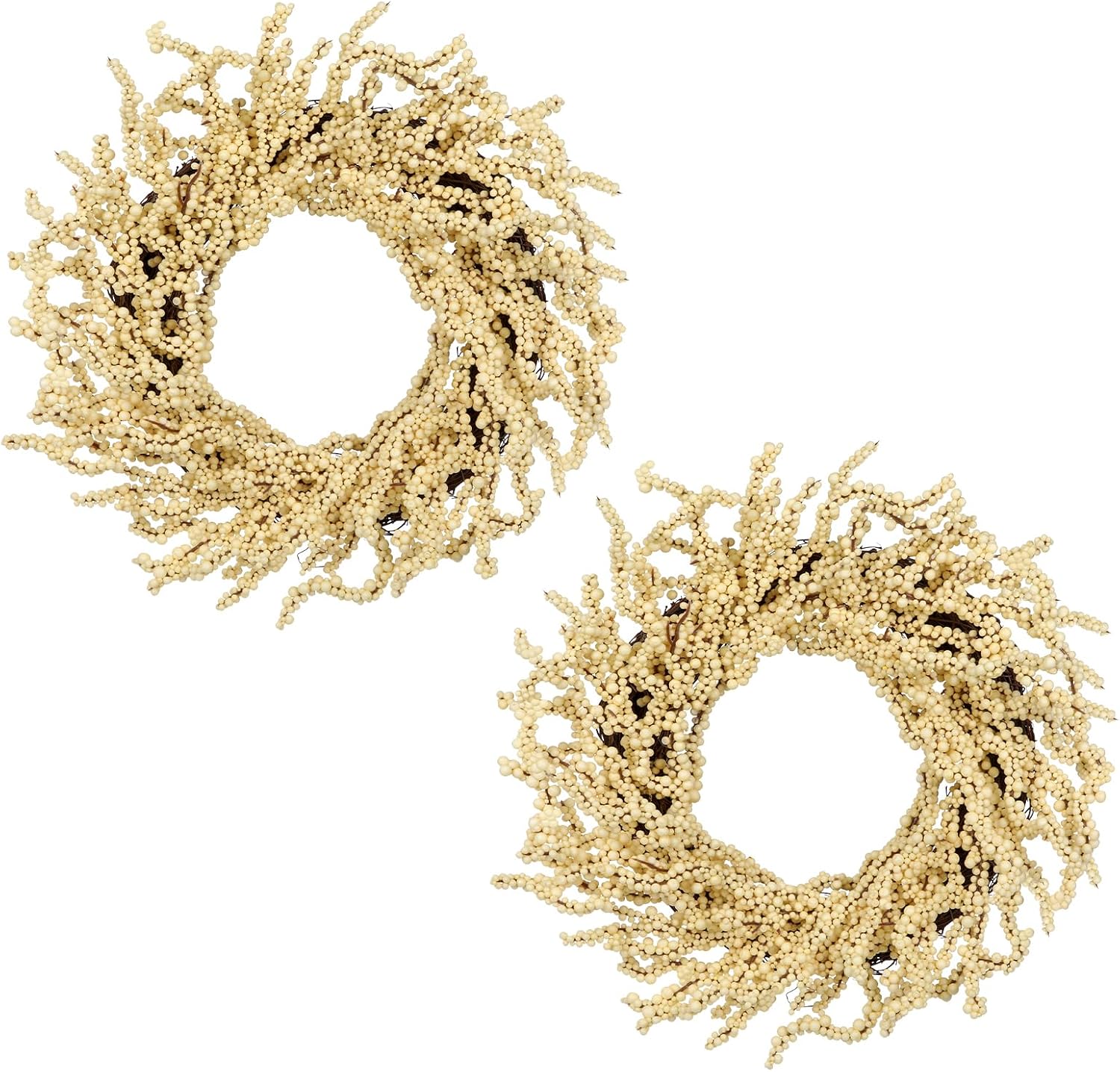 Briful Fall Berry Wreaths, 2 Pack, 12 Inch, Beige Foam Berries