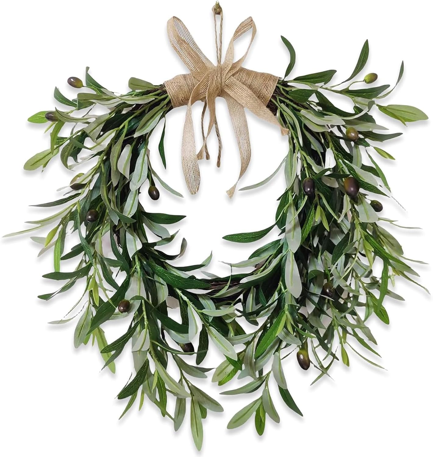 22 Inch Faux Heart Shaped Olive Wreath for Front Door