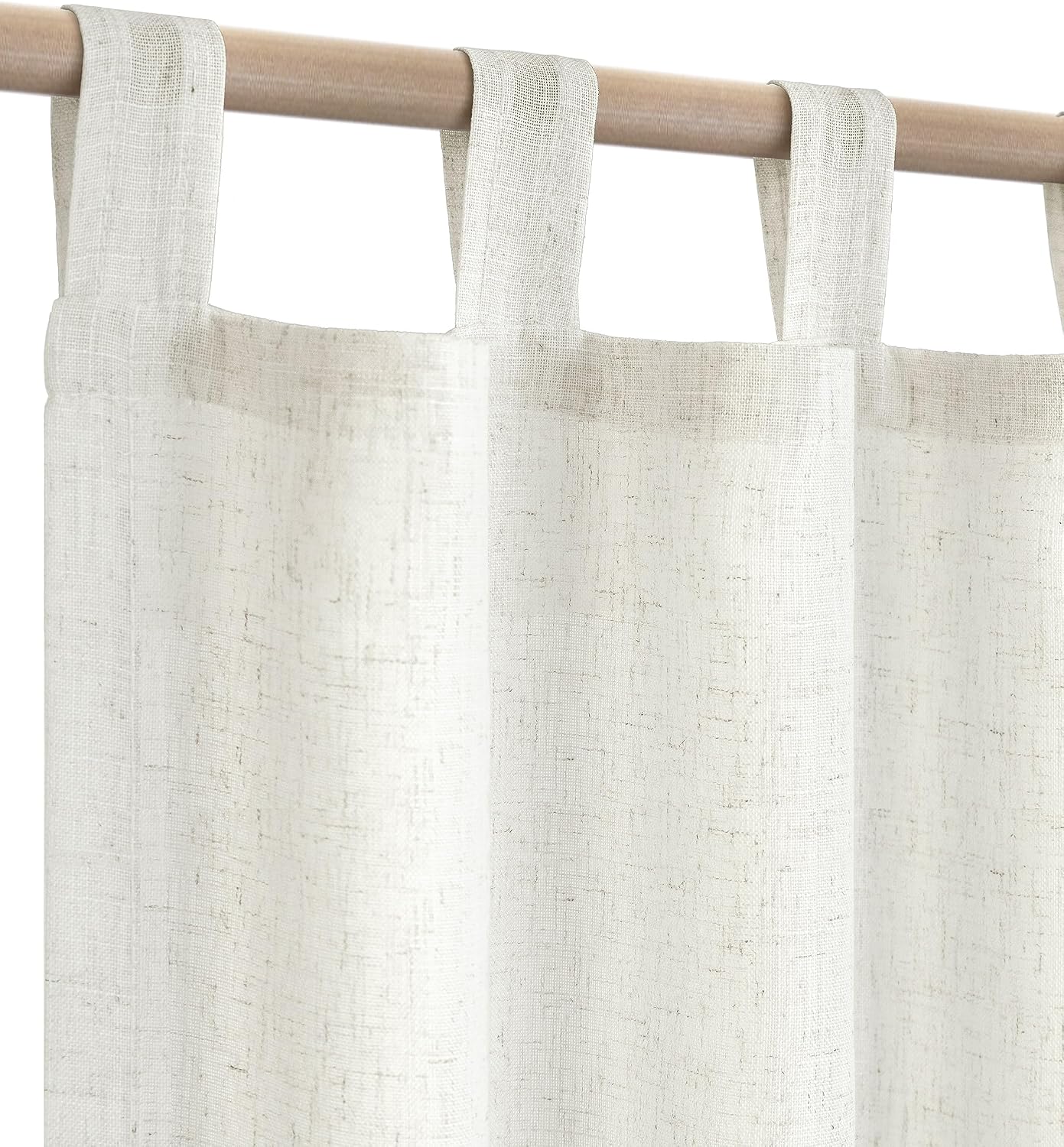 KOUFALL Farmhouse Linen Tab Top Curtains, Cream Beige, Semi Sheer