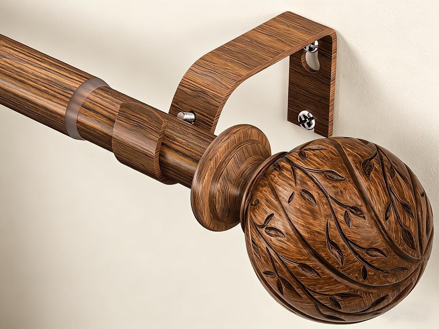 Boho Wood Curtain Rod, 1 Inch, 36 to 88 Inch, Adjustable, Heavy Duty