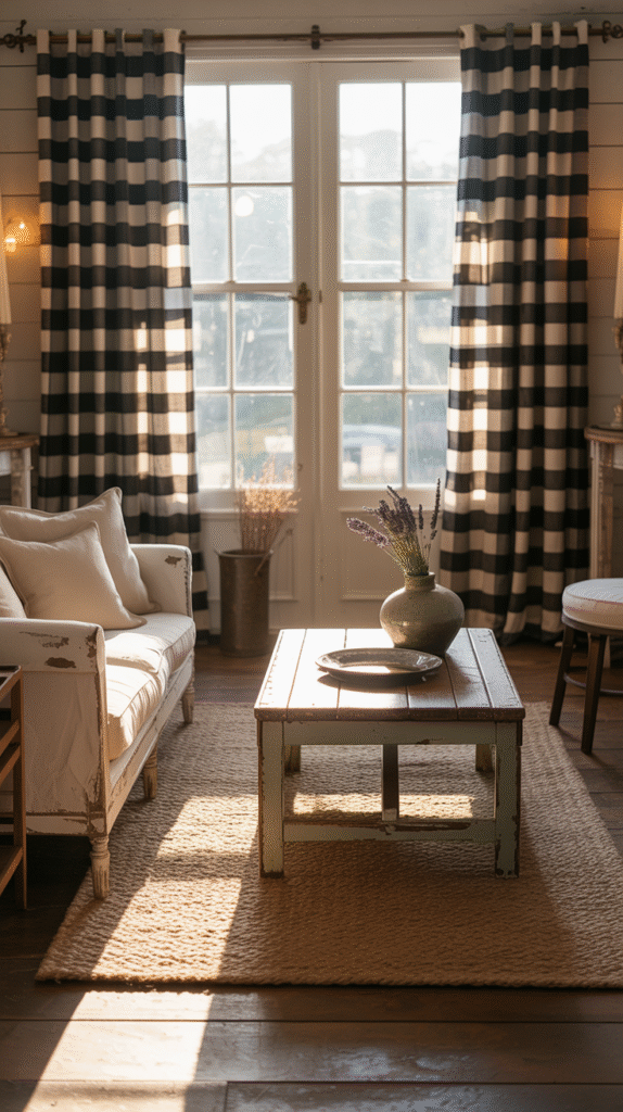 Buffalo check curtains bringing playful country character
