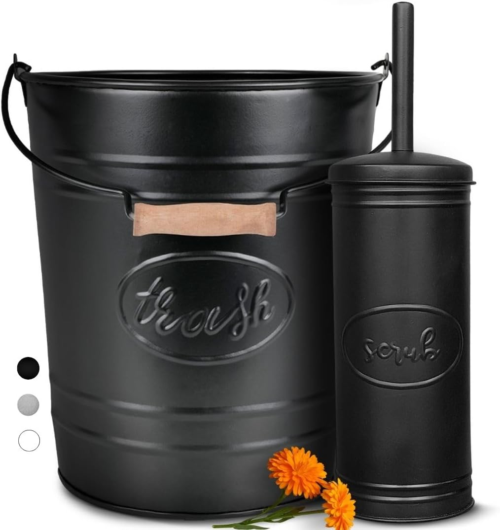 Autumn Alley Matte Black Farmhouse Trash Can and Toilet Brush Set