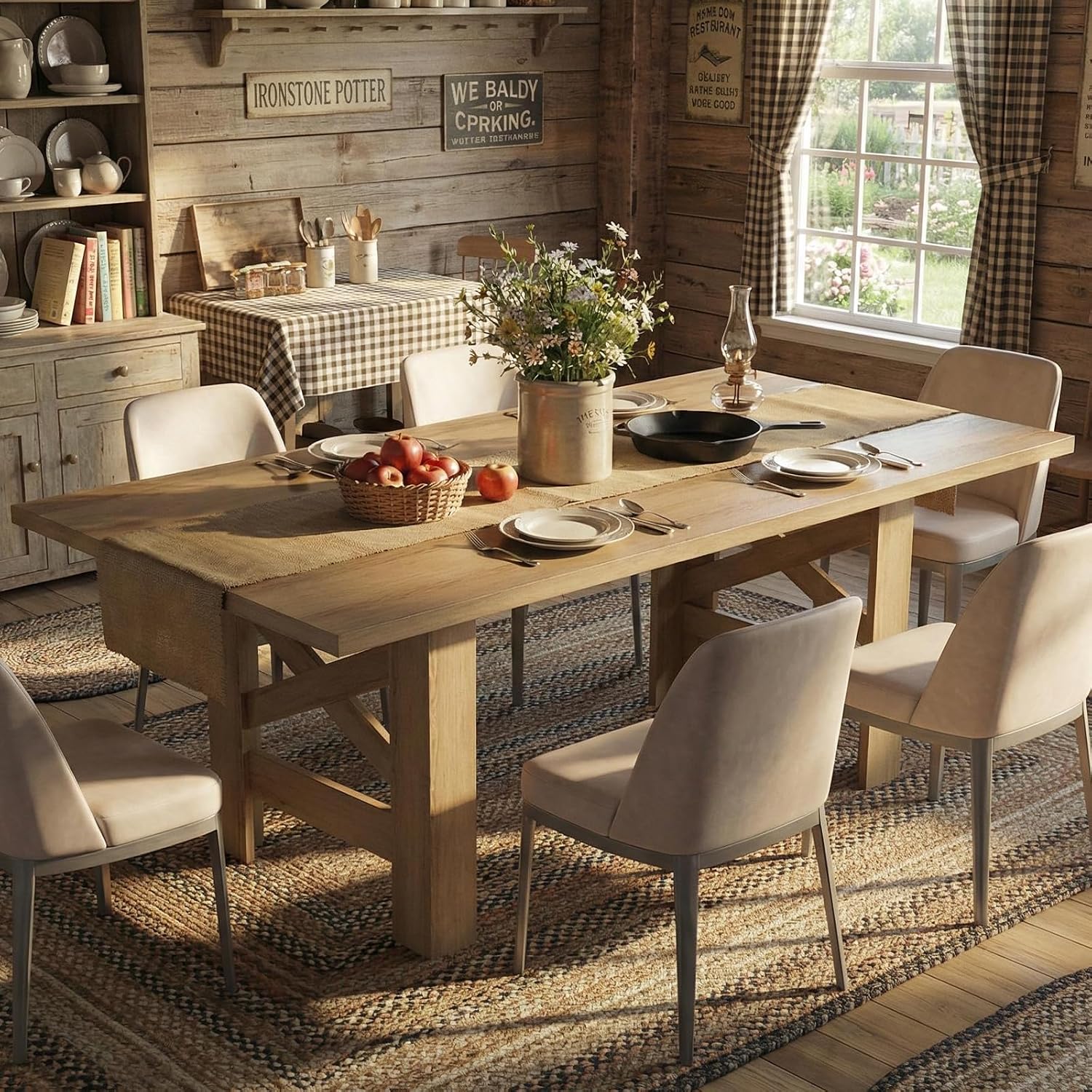 IDEALHOUSE 71 Inch Farmhouse Wooden Dining Table for 6 to 8, Barn Style