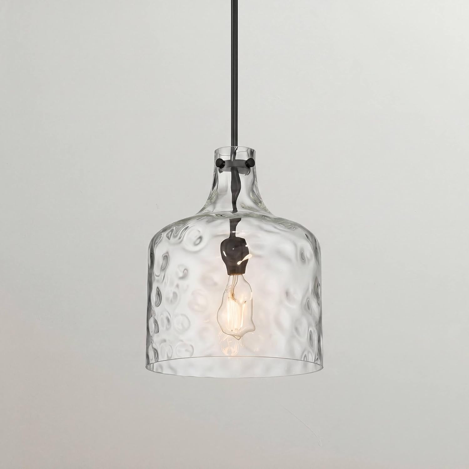 Berger 12 Inch Matte Black Hammered Glass Rustic Mini Pendant Light