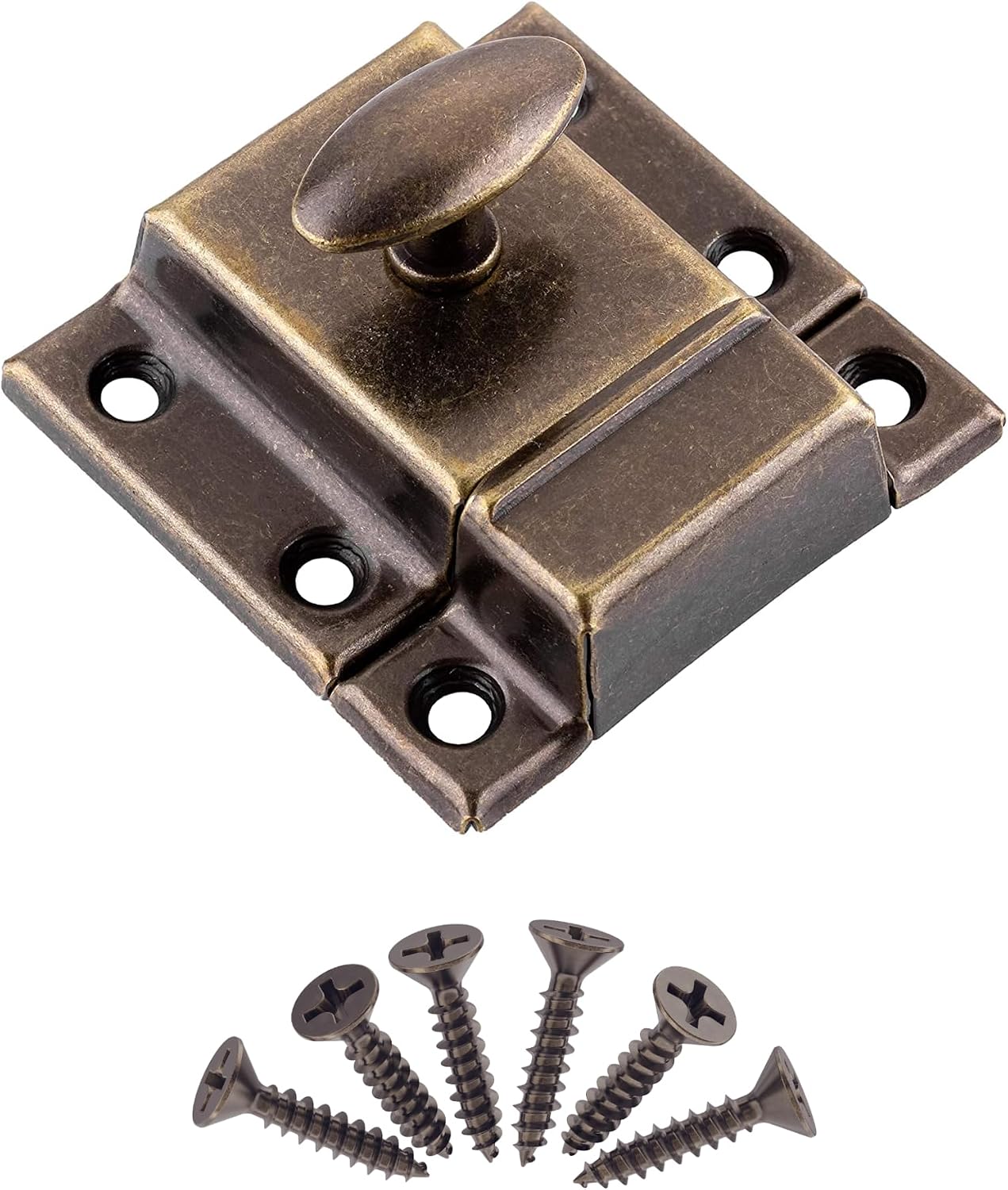 Large Stamped Antique Brass Spring Loaded Cabinet Door Latch, 2 1/8 Inch
