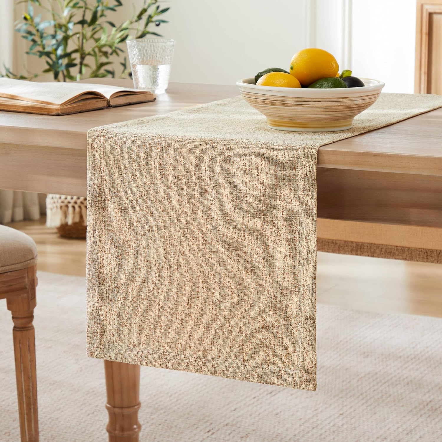 ZeeMart Burlap Style Farmhouse Table Runner, 14 x 72 Inch, Warm Beige Brown