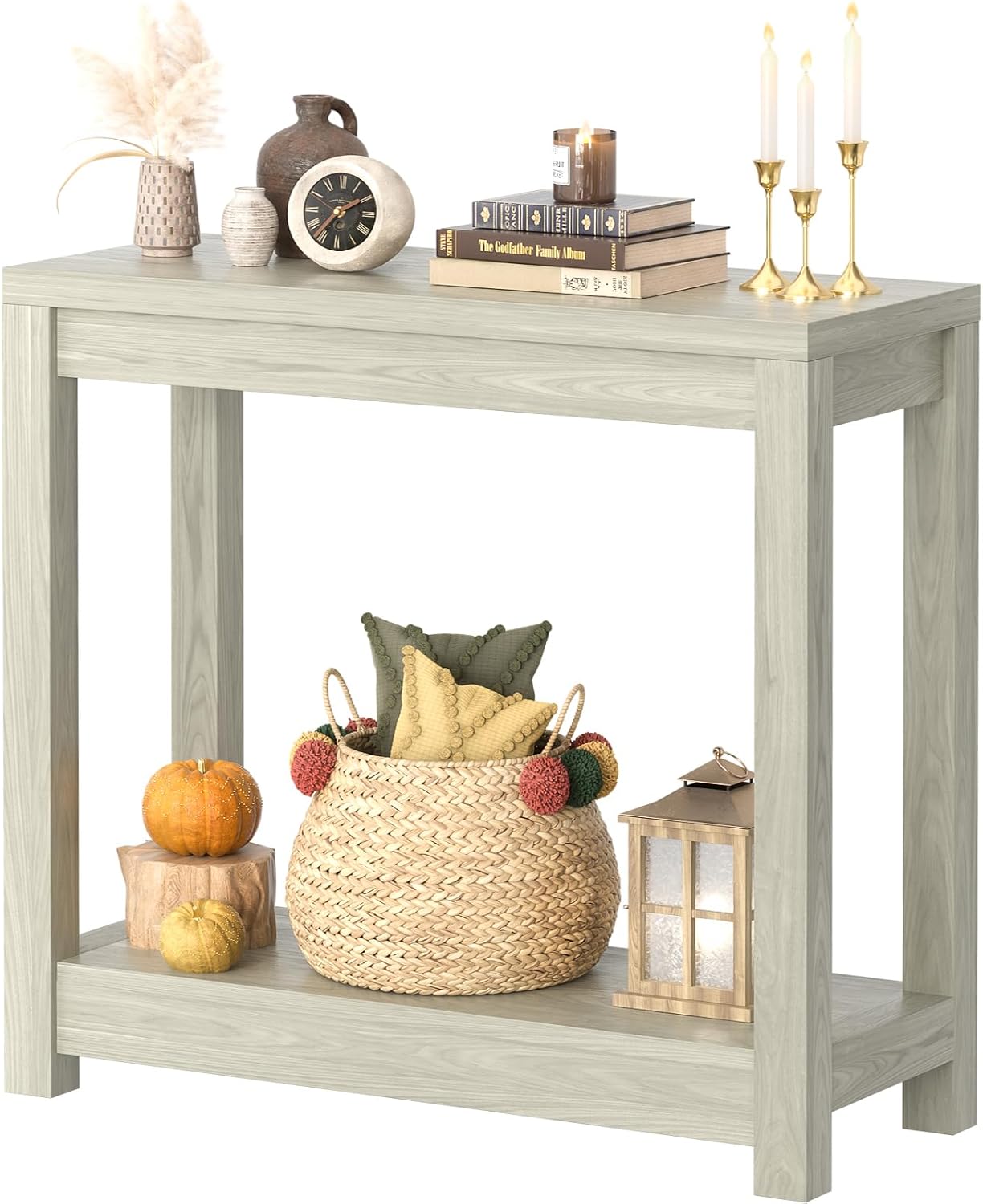 Besiost Small Farmhouse Wood Narrow Console Table with Storage