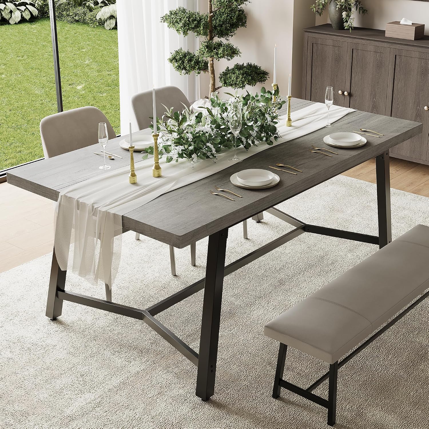 Garvee 71 Inch Large Rectangular Wood Dining Table for 2 to 8