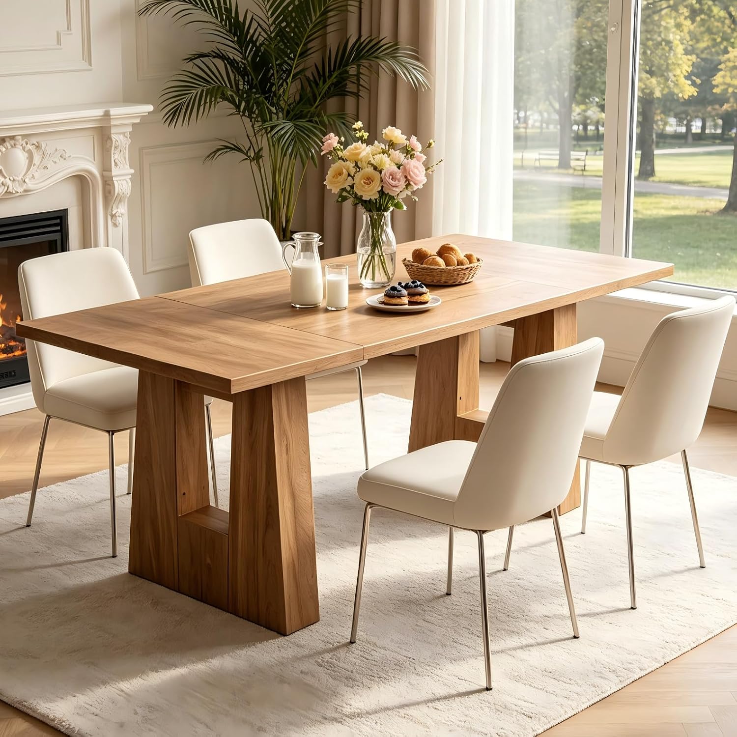 Garvee 63 Inch Modern Kitchen Dining Table for 4 to 6, Light Brown