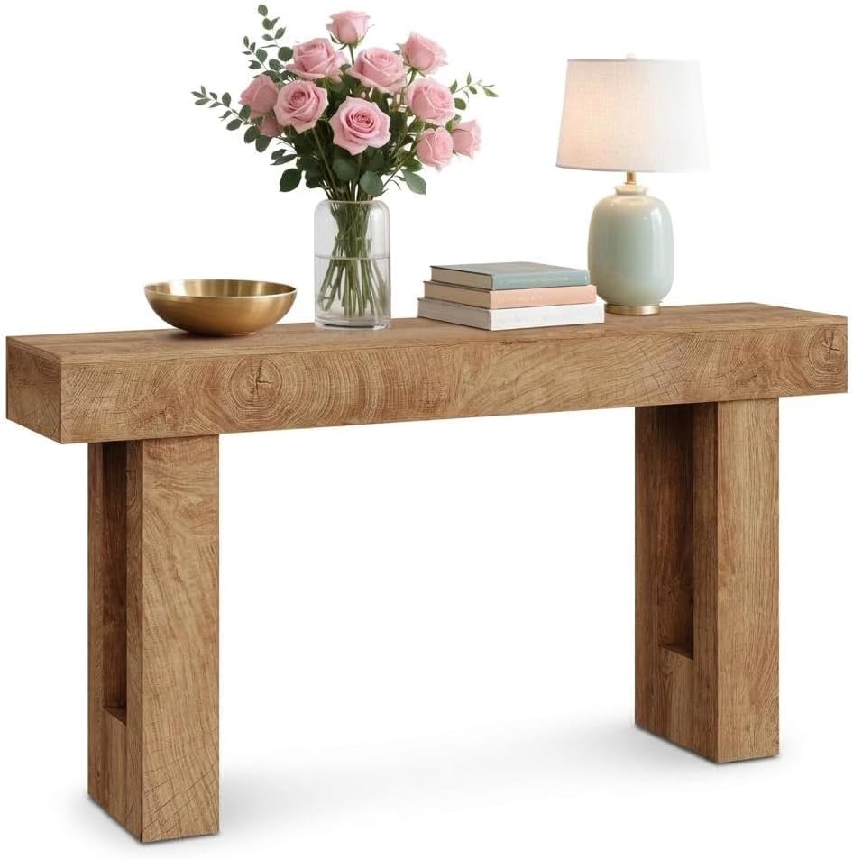63 Inch Farmhouse Natural Wood Console Entryway Sofa Table