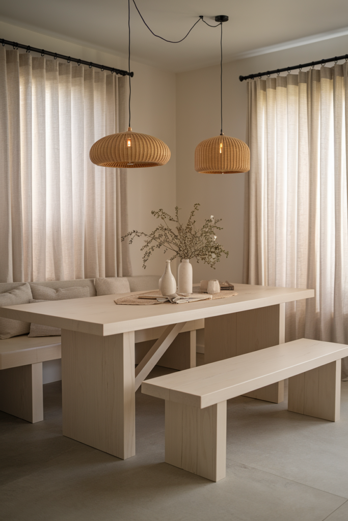Modern farmhouse dining table with clean, contemporary lines