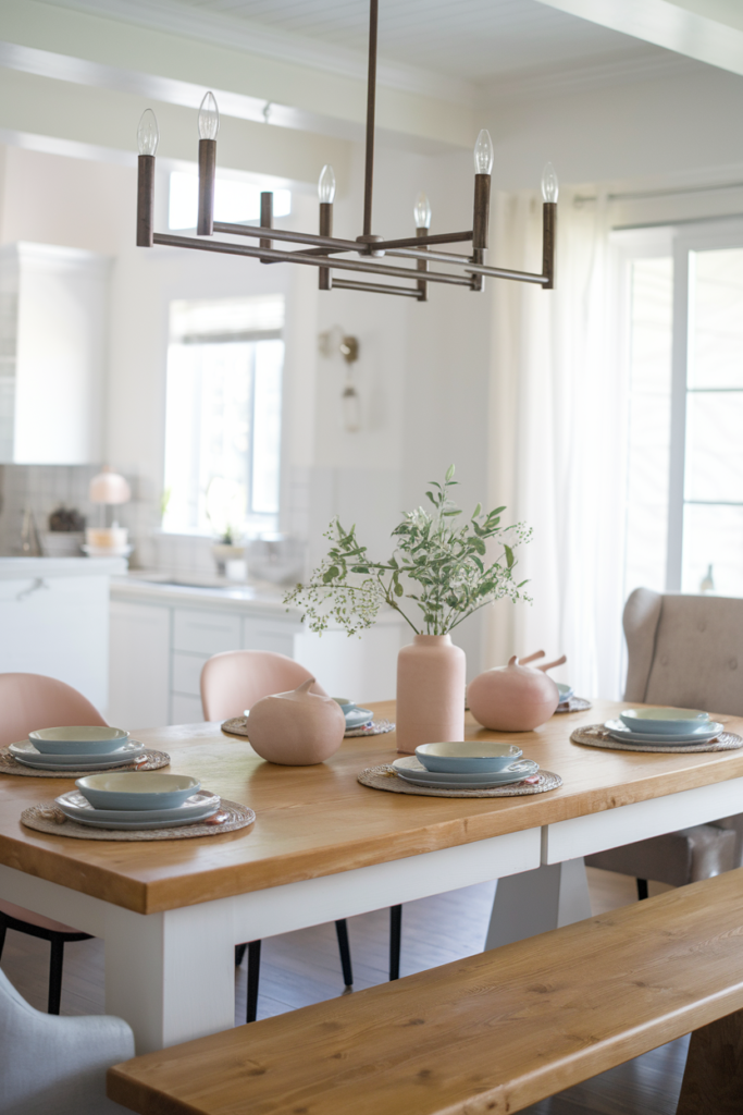 Two-tone farmhouse table with a painted base and wood top